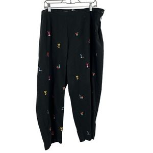 Draper's & Damon's Cocktail Drink Embroidered Black Capri Pants Stretch 26W